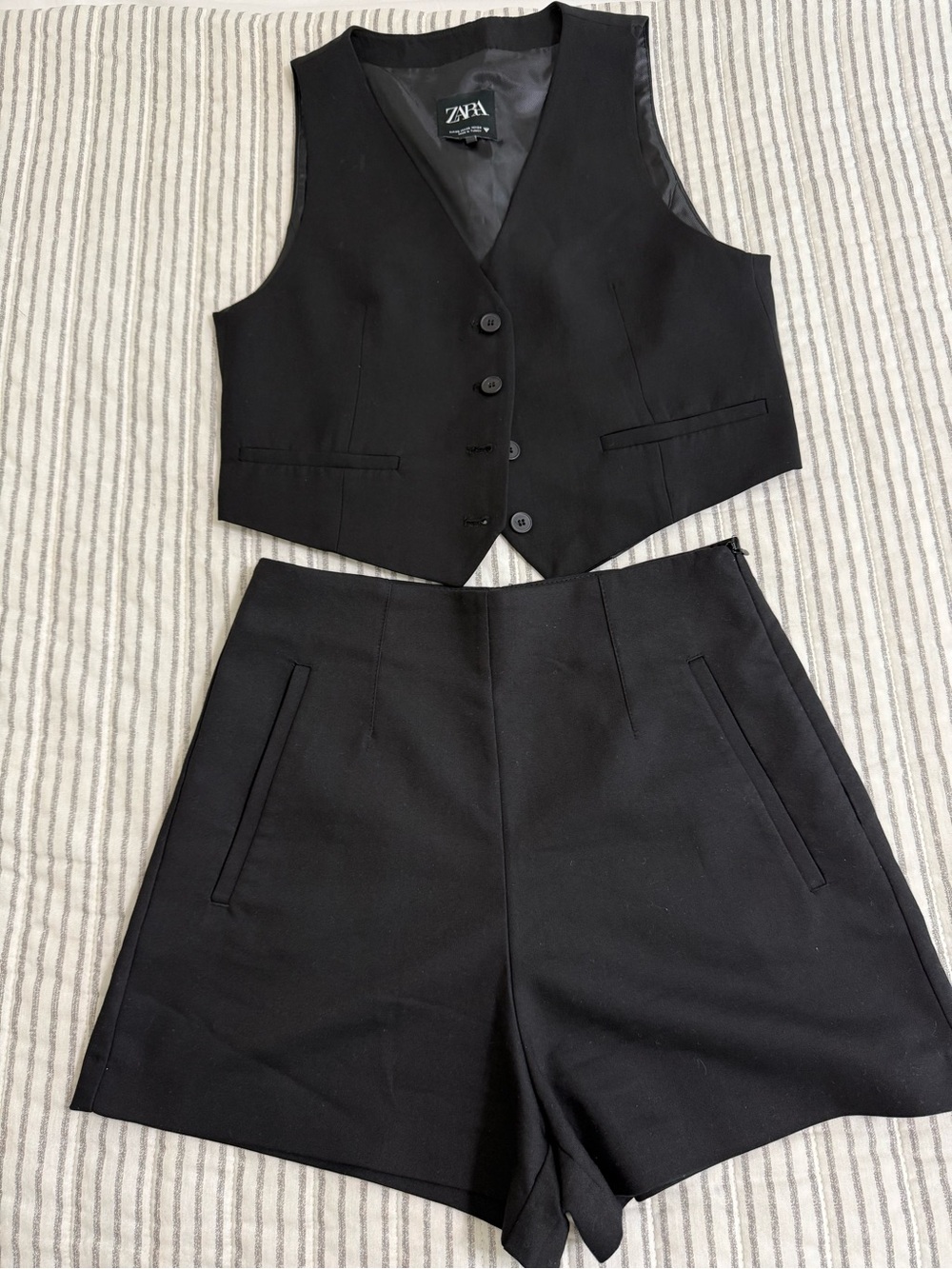 Zara Black Tailored Vest and High-Waist Black Shorts Set NWOT